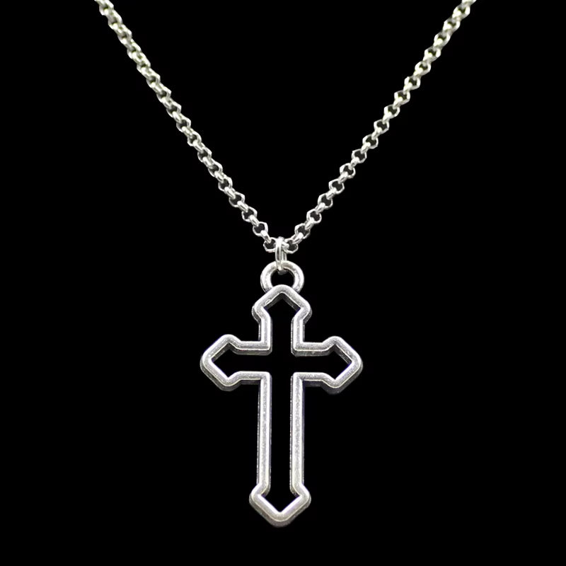 Hollow Cross Pendants round Cross Chain Short Long Mens Womens Silver Color Necklace