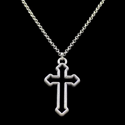 Hollow Cross Pendants round Cross Chain Short Long Mens Womens Silver Color Necklace