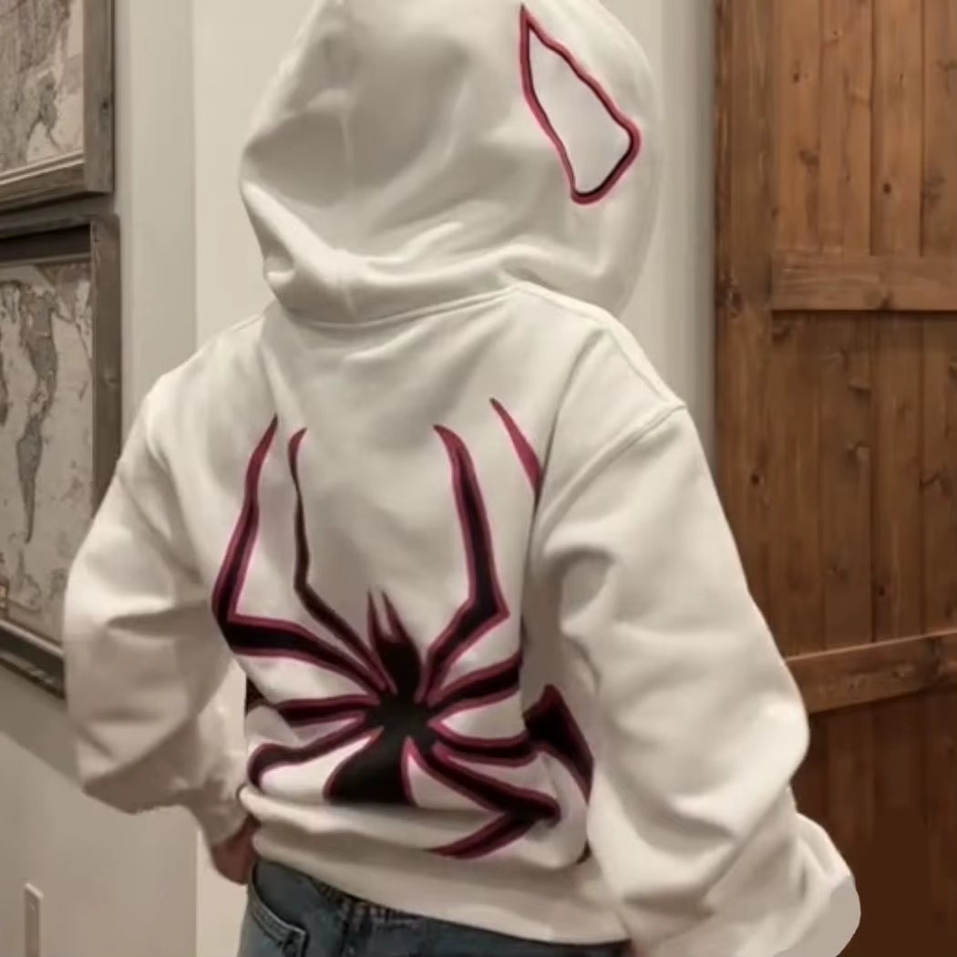 Harajuku Fashion Y2K Oversized Spider Women Hoodie Autumn and Winter Punk Full Zip