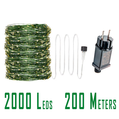 10-200M 2000LED Green Wire Fairy String Light Garland Waterproof for Christmas
