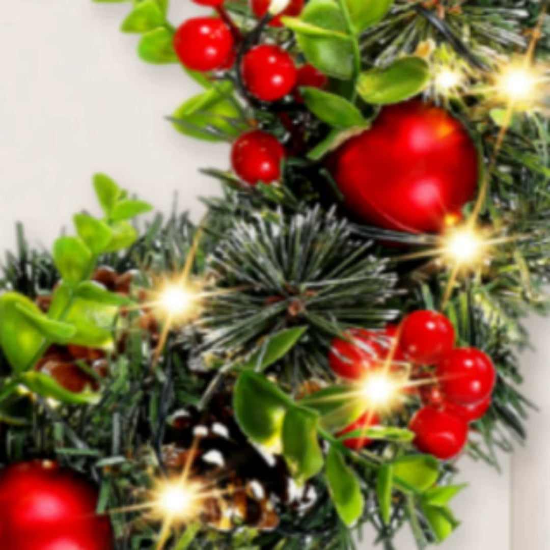 Elegant Red Christmas Wreath LED PVC Red Fruit Christmas Wreath Window Door Wall Ornament