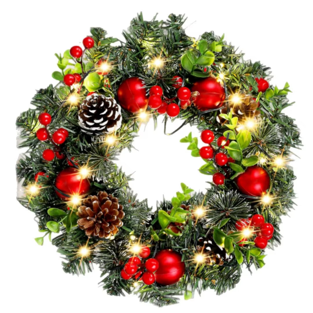 Elegant Red Christmas Wreath LED PVC Red Fruit Christmas Wreath Window Door Wall Ornament