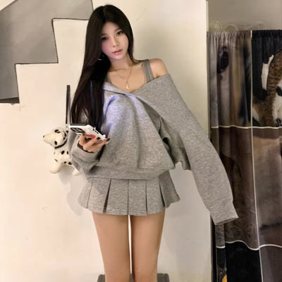 Casual Hooded Pullover Top Women Y2K V-Neck Solid Harajuku Long Sleeve Hoodie Oversized