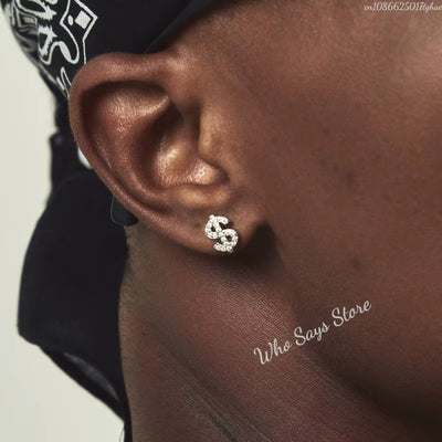 Stainless Steel Earrings Hip Hop Jewelry Stud Earring Iced Out Zircon Dollar Sign Gold Plated Earrings for Women