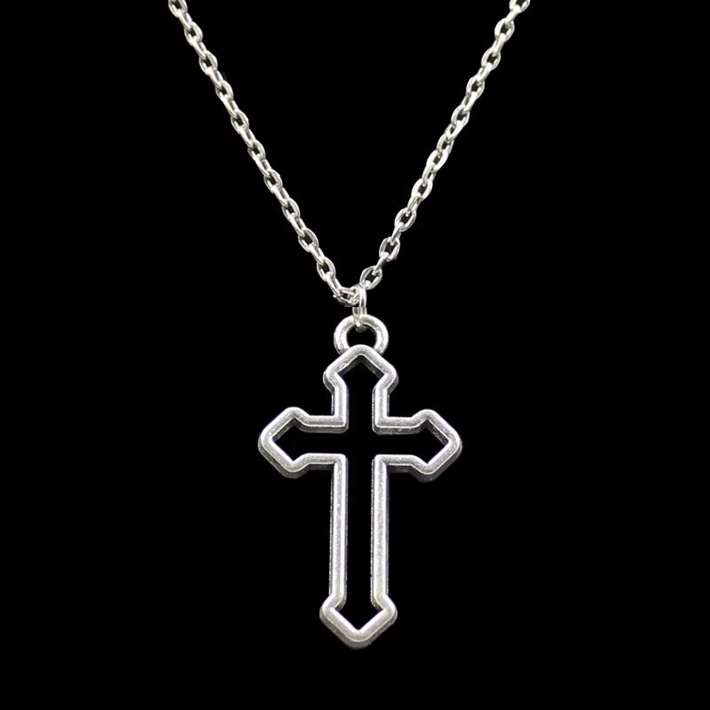 Hollow Cross Pendants round Cross Chain Short Long Mens Womens Silver Color Necklace