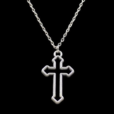 Hollow Cross Pendants round Cross Chain Short Long Mens Womens Silver Color Necklace