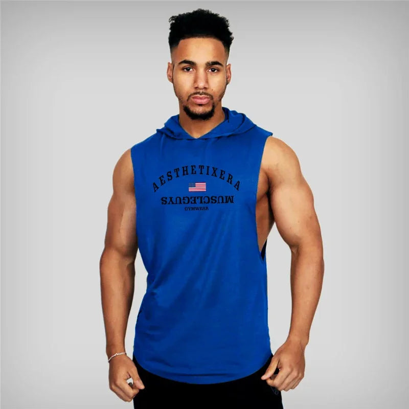 Stringers Sleeveless Vest Hoodie Top for Men Singlets Shirt Cotton Fitness