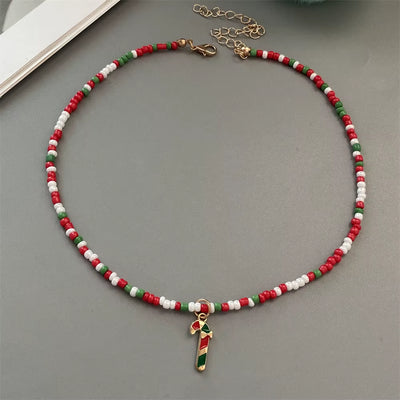Christmas Necklaces for Women Handmade Rice Beads X'Mas Tree Santa Claus Snowman Necklace