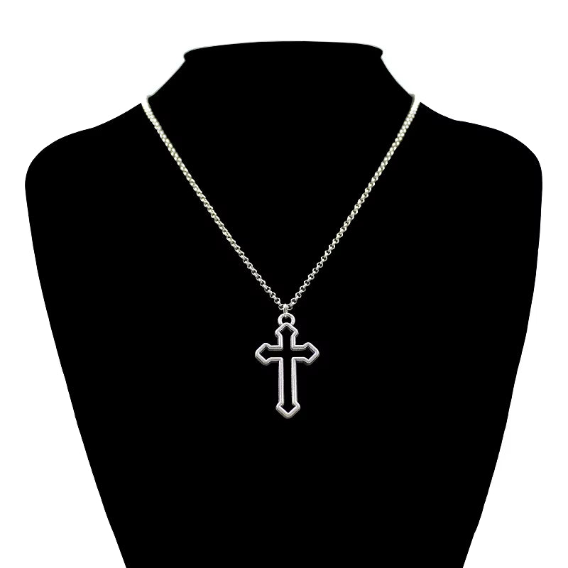 Hollow Cross Pendants round Cross Chain Short Long Mens Womens Silver Color Necklace