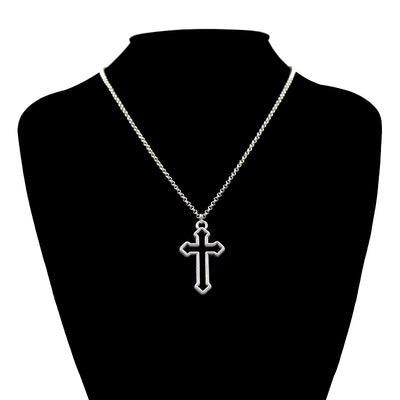 Hollow Cross Pendants round Cross Chain Short Long Mens Womens Silver Color Necklace