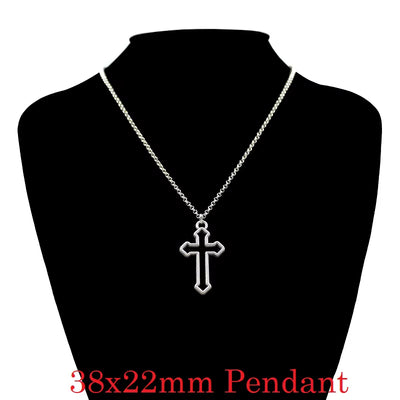 Hollow Cross Pendants round Cross Chain Short Long Mens Womens Silver Color Necklace