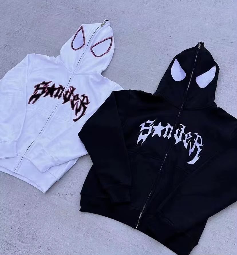 Harajuku Fashion Y2K Oversized Spider Women Hoodie Autumn and Winter Punk Full Zip