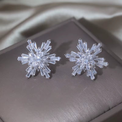 14K Gold Plating AAA Zircon Snowflake Earrings Korean Jewelry Luxury Women