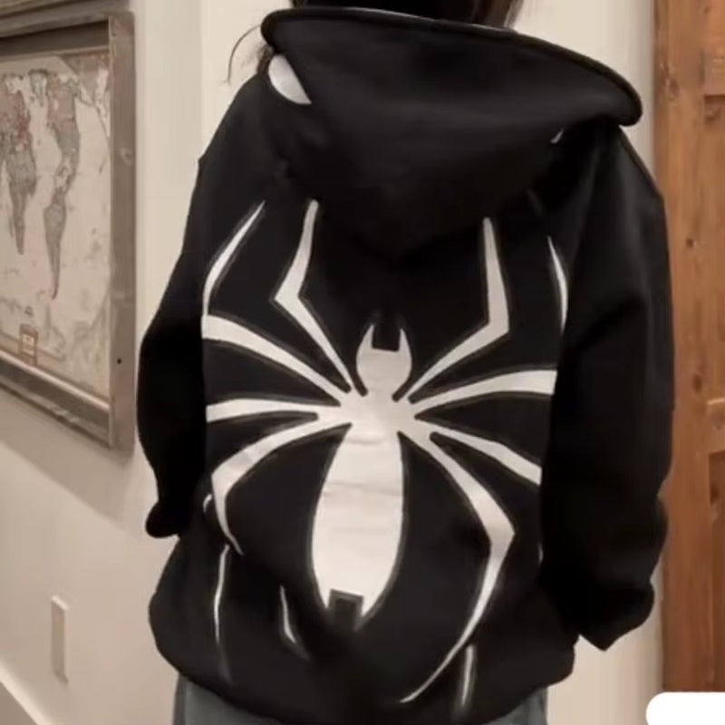 Harajuku Fashion Y2K Oversized Spider Women Hoodie Autumn and Winter Punk Full Zip
