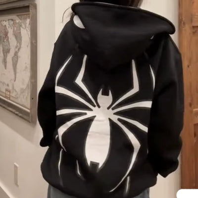 Harajuku Fashion Y2K Oversized Spider Women Hoodie Autumn and Winter Punk Full Zip