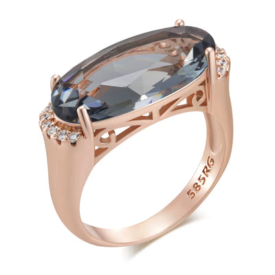 Hot Grey Big Oval Rings for Women 585 Rose Gold Color with Natural Zircon High Quality Fine Jewelry