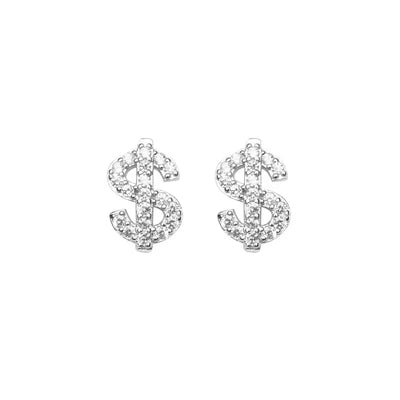 Stainless Steel Earrings Hip Hop Jewelry Stud Earring Iced Out Zircon Dollar Sign Gold Plated Earrings for Women