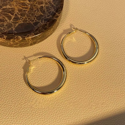 Simple Geometric round Big Copper Alloy Hoop Earrings for Women Exaggeration Circle Bride Earring Jewelry