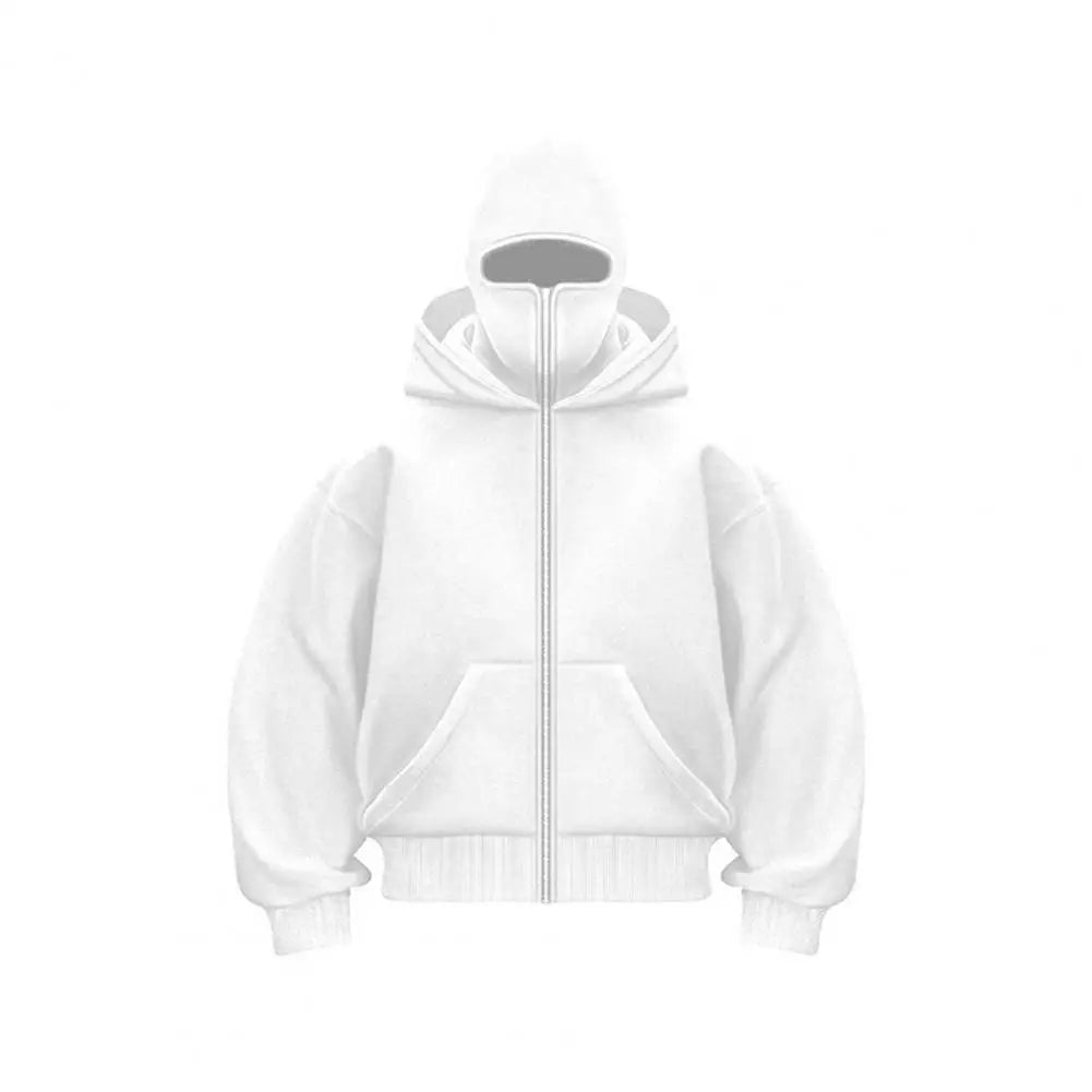 Unisex Balaclava Hoodie Warm Loose Hooded Jacket Zip-Up Casual Jacket with Face Mask