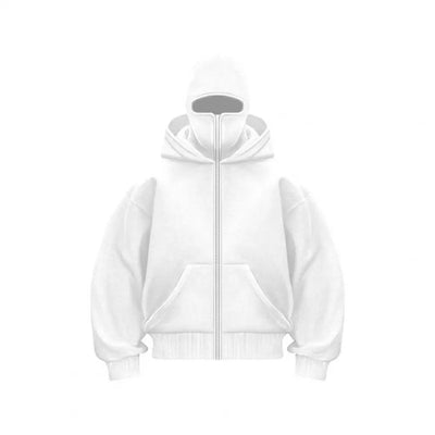 Unisex Balaclava Hoodie Warm Loose Hooded Jacket Zip-Up Casual Jacket with Face Mask