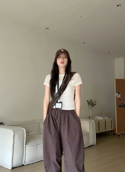 Short-Sleeved T-Shirt Women White Mesh Splicing Pleated Design Slim Fit