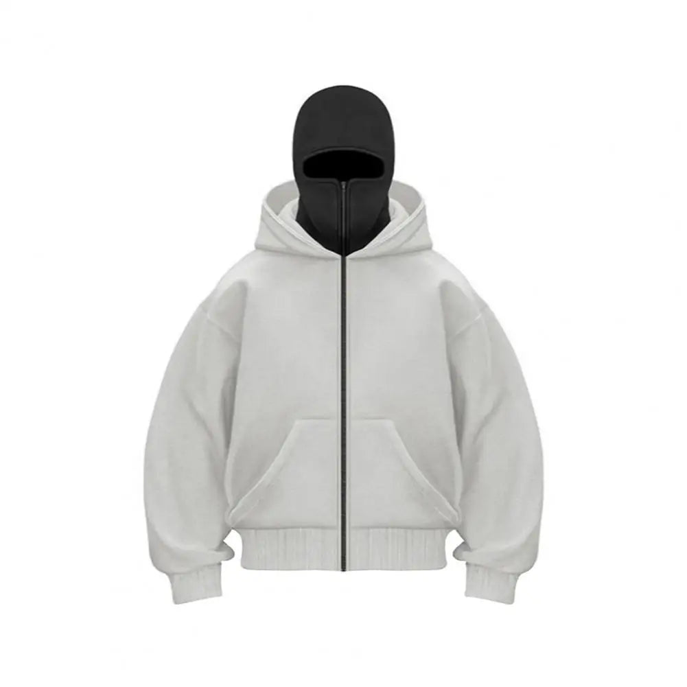 Unisex Balaclava Hoodie Warm Loose Hooded Jacket Zip-Up Casual Jacket with Face Mask