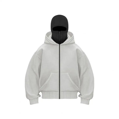 Unisex Balaclava Hoodie Warm Loose Hooded Jacket Zip-Up Casual Jacket with Face Mask