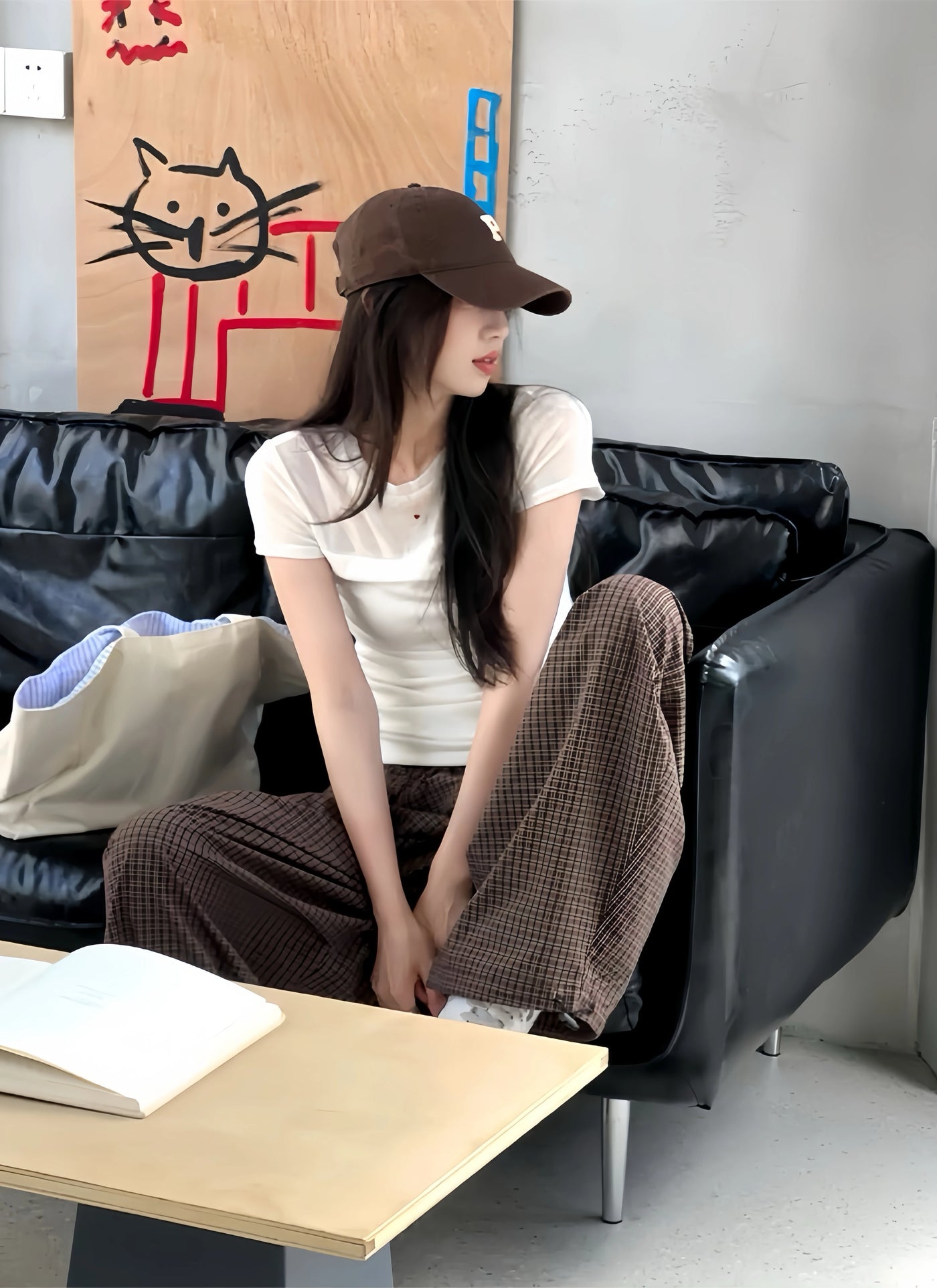 Short-Sleeved T-Shirt Women White Mesh Splicing Pleated Design Slim Fit