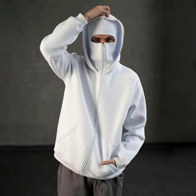 Unisex Balaclava Hoodie Warm Loose Hooded Jacket Zip-Up Casual Jacket with Face Mask