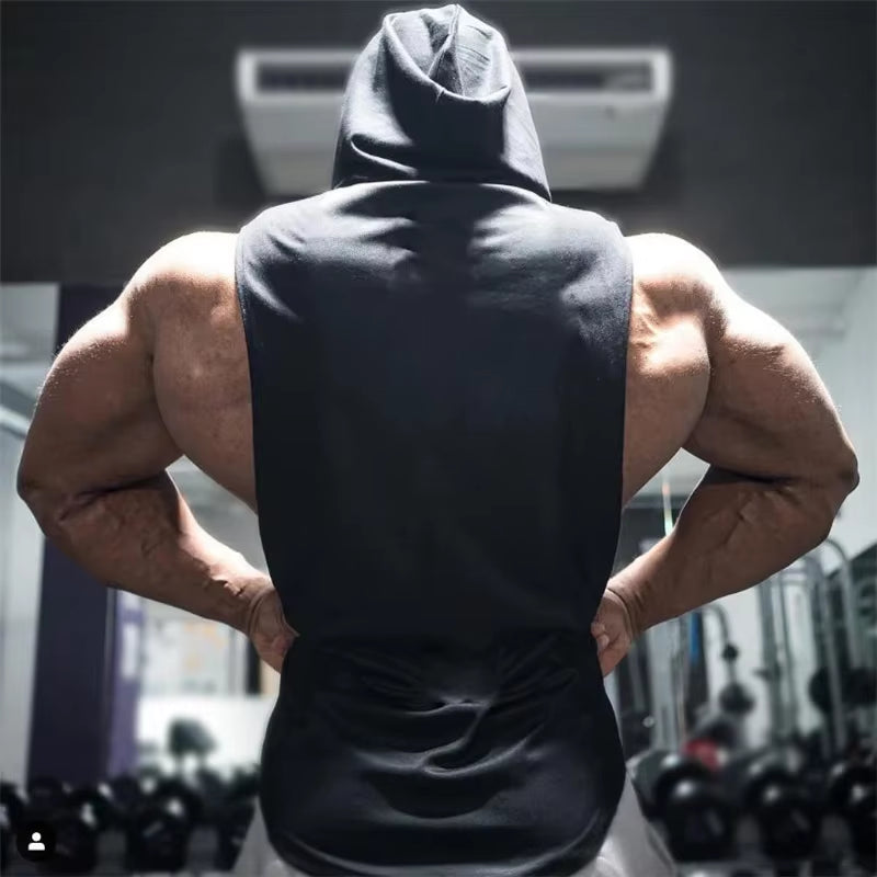 Stringers Sleeveless Vest Hoodie Top for Men Singlets Shirt Cotton Fitness