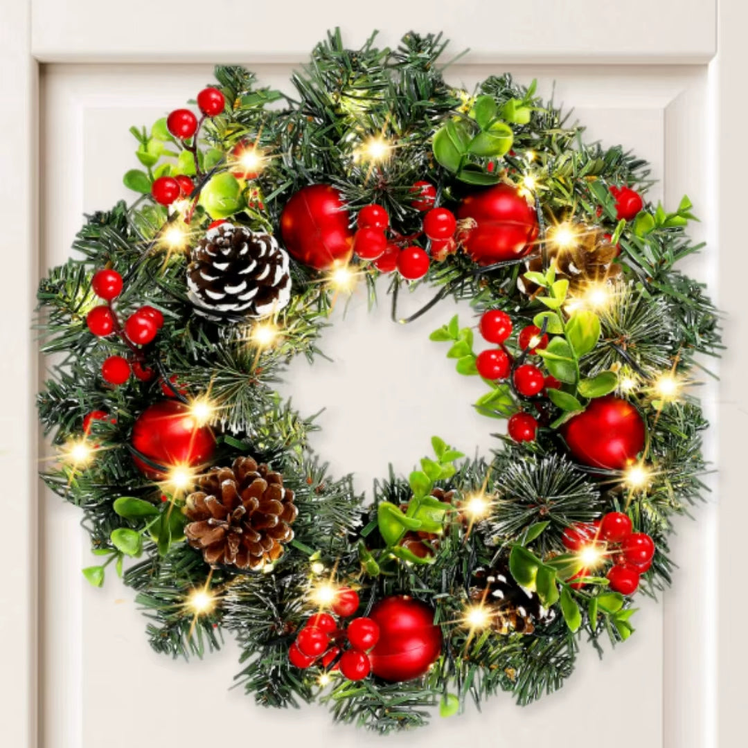 Elegant Red Christmas Wreath LED PVC Red Fruit Christmas Wreath Window Door Wall Ornament