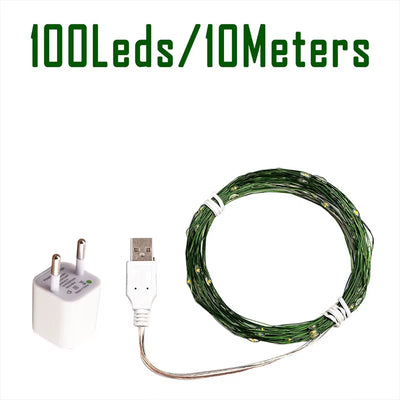 10-200M 2000LED Green Wire Fairy String Light Garland Waterproof for Christmas