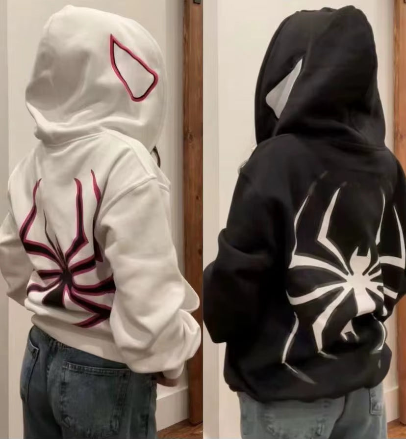 Harajuku Fashion Y2K Oversized Spider Women Hoodie Autumn and Winter Punk Full Zip