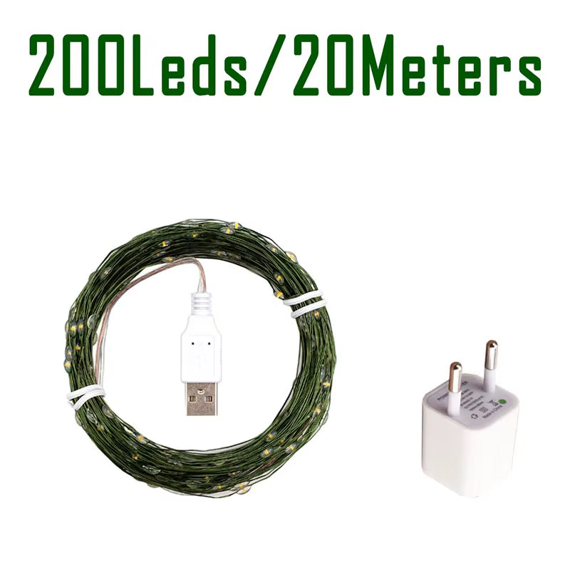 10-200M 2000LED Green Wire Fairy String Light Garland Waterproof for Christmas