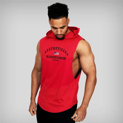 Stringers Sleeveless Vest Hoodie Top for Men Singlets Shirt Cotton Fitness