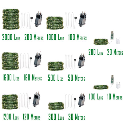10-200M 2000LED Green Wire Fairy String Light Garland Waterproof for Christmas