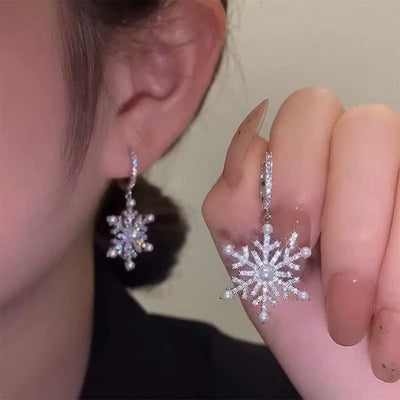 Luxury Sparking Crystal Snowflake Earrings for Women Shiny Zircon Imitation Pearl Earring Christmas New Year Party Jewelry Gifts