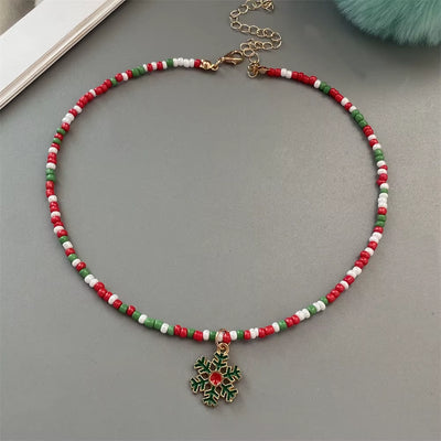 Christmas Necklaces for Women Handmade Rice Beads X'Mas Tree Santa Claus Snowman Necklace