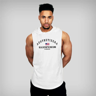 Stringers Sleeveless Vest Hoodie Top for Men Singlets Shirt Cotton Fitness