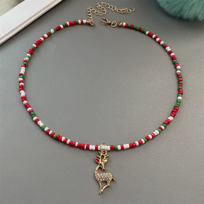 Christmas Necklaces for Women Handmade Rice Beads X'Mas Tree Santa Claus Snowman Necklace