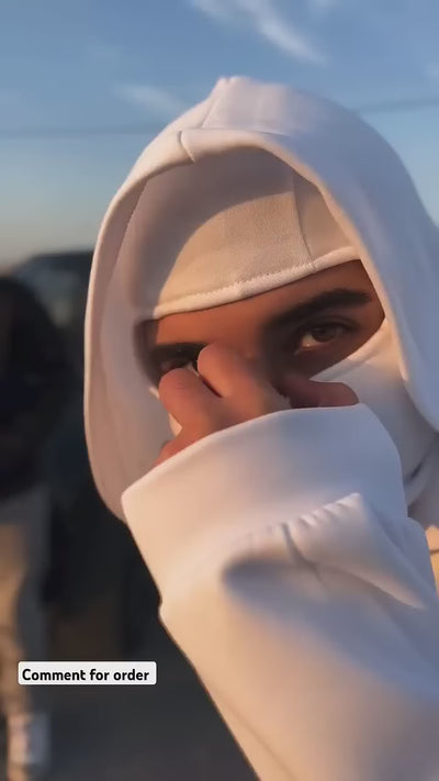 Unisex Balaclava Hoodie Warm Loose Hooded Jacket Zip-Up Casual Jacket with Face Mask